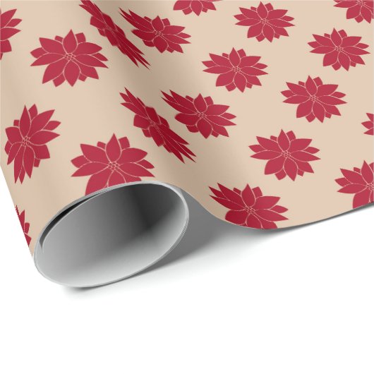  roodbruin punsettias floreel patroon cadeaupapier (Rol Hoek)