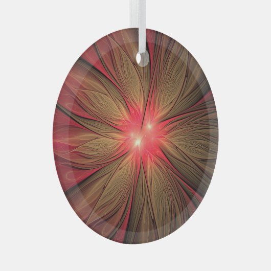 Roodbruine bloem glas ornament (Voorkant Rechts)