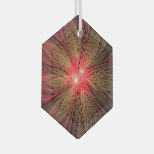 Roodbruine bloem glas ornament (Voorkant Rechts)