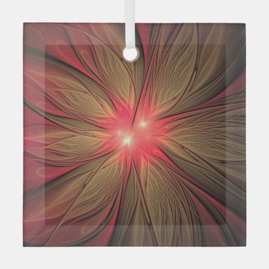 Roodbruine bloem glas ornament (Voorkant)