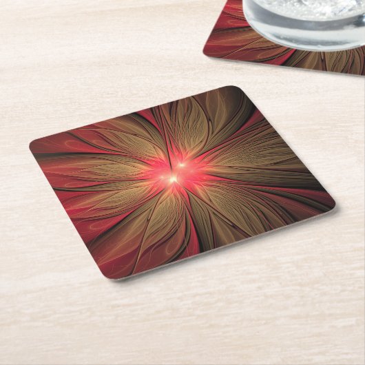 Roodbruine bloem kartonnen onderzetters (Schuin)