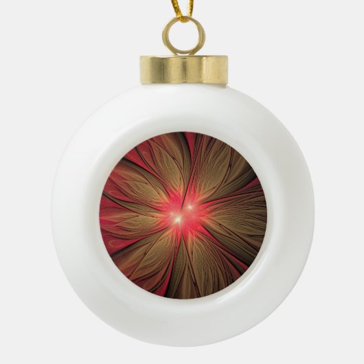 Roodbruine bloem keramische bal ornament (Voorkant)