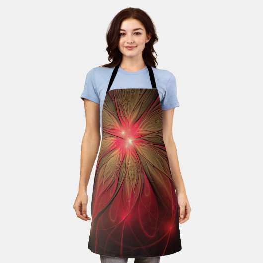 Roodbruine bloem schort (Gedragen)