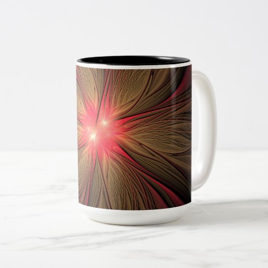 Roodbruine bloem tweekleurige koffiemok (Voorkant rechts)