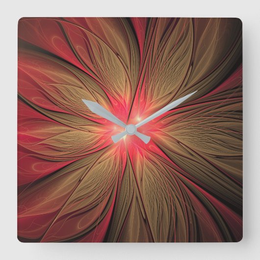 Roodbruine bloem vierkante klok (Voorkant)