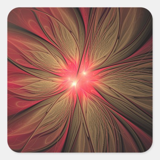 Roodbruine bloem vierkante sticker (Voorkant)