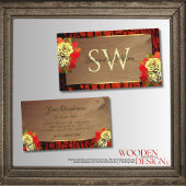 Roodbruine boomschors Hout Initialen Floral Visitekaartje