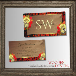 Roodbruine boomschors Hout Initialen Floral Visitekaartje