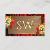 Roodbruine boomschors Hout Initialen Floral Visitekaartje (Voorkant)