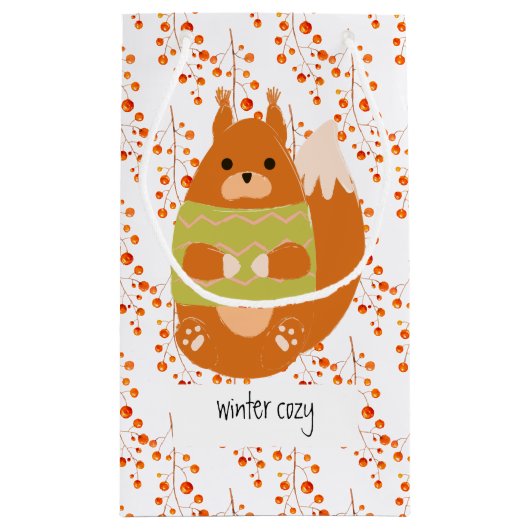 Roodbruine eekhoorn in een groenzoeter klein cadeauzakje (Achterkant)