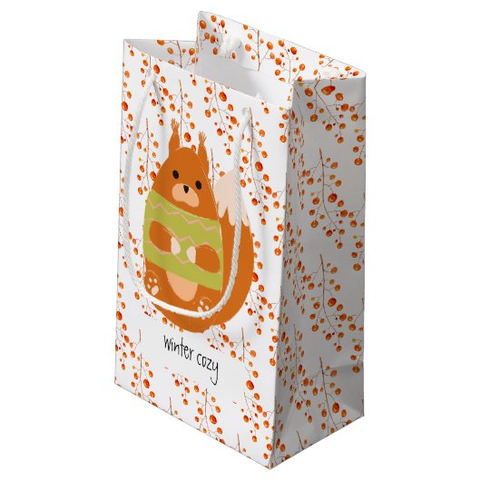 Roodbruine eekhoorn in een groenzoeter klein cadeauzakje (Achterkant Gekanteld)