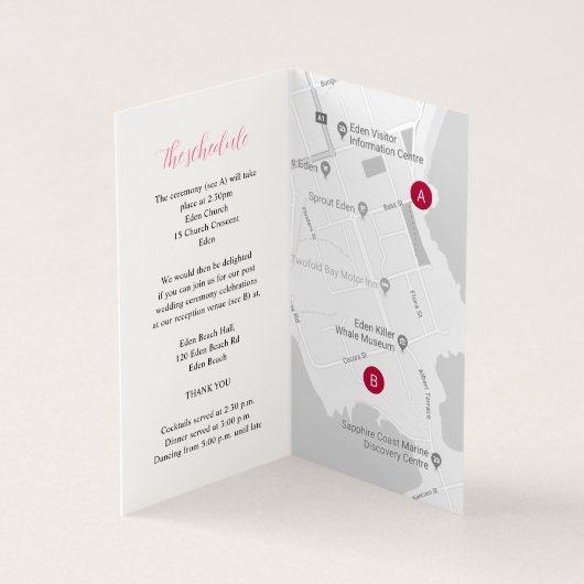 Roodbruine kaart voor huwelijksritten (Binnen)