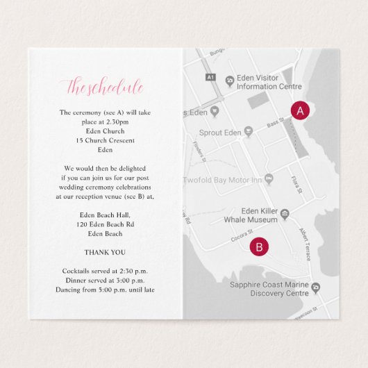 Roodbruine kaart voor huwelijksritten (Binnenkant ongevouwen)