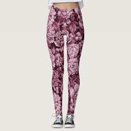 Roodbruine monochrome pioenrozen leggings