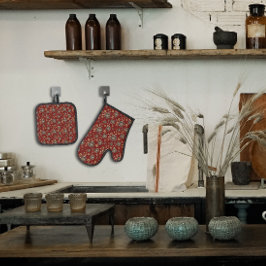 Roodbruine natuurlijke bloem ovenwant & pannenlap set