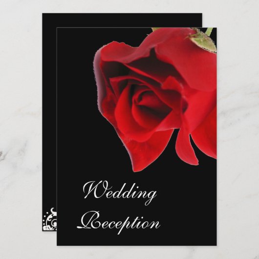 Roodbruine roos op zwarte uitnodiging (Voorkant / Achterkant)