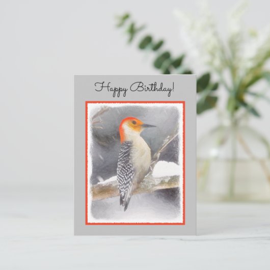 Roodbuikspecht schilderij originele vogelkunst briefkaart (Staand voorkant)