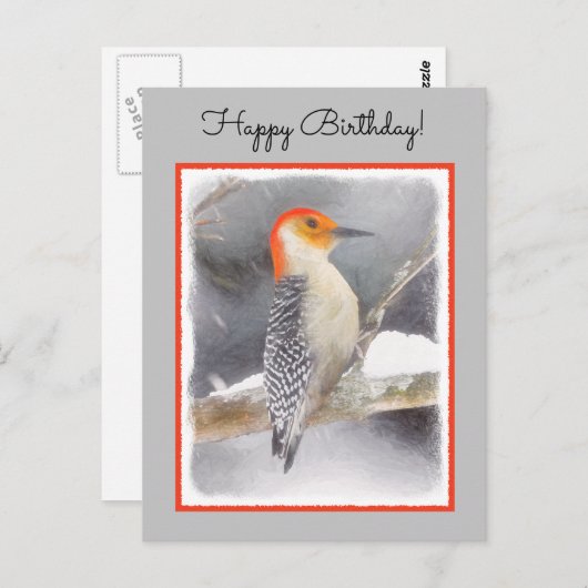 Roodbuikspecht schilderij originele vogelkunst briefkaart (Voorkant / Achterkant)