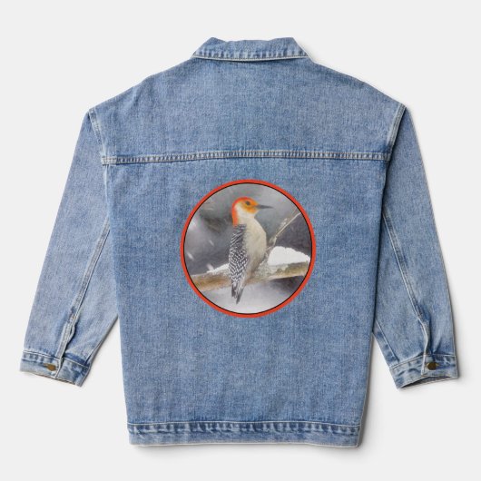 Roodbuikspecht schilderij originele vogelkunst denim jacket (Achterkant)