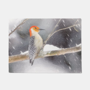 Roodbuikspecht schilderij originele vogelkunst deurmat