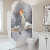 Roodbuikspecht schilderij originele vogelkunst douchegordijn (In situ)