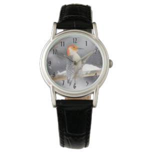Roodbuikspecht schilderij originele vogelkunst horloge
