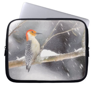 Roodbuikspecht schilderij originele vogelkunst laptop sleeve