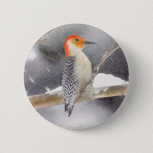 Roodbuikspecht schilderij originele vogelkunst ronde button 5,7 cm (Voorkant)