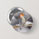 Roodbuikspecht schilderij originele vogelkunst ronde button 5,7 cm (Voorkant /achterkant)