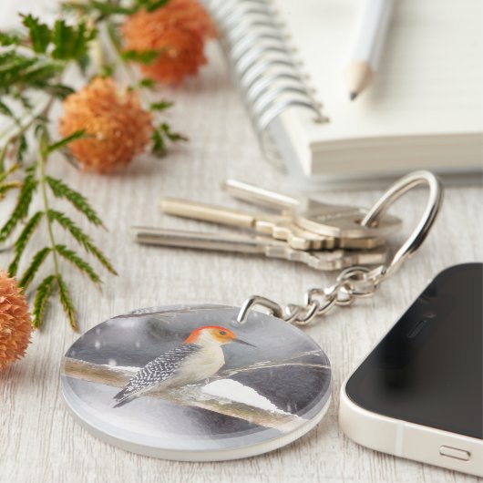 Roodbuikspecht schilderij originele vogelkunst sleutelhanger (Voorkant Rechts)
