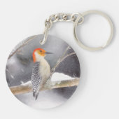 Roodbuikspecht schilderij originele vogelkunst sleutelhanger (Achterkant)