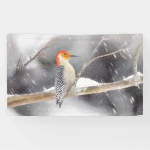 Roodbuikspecht schilderij originele vogelkunst spandoek