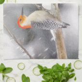 Roodbuikspecht schilderij originele vogelkunst theedoek (Gevouwen)