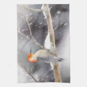 Roodbuikspecht schilderij originele vogelkunst theedoek (Verticaal)