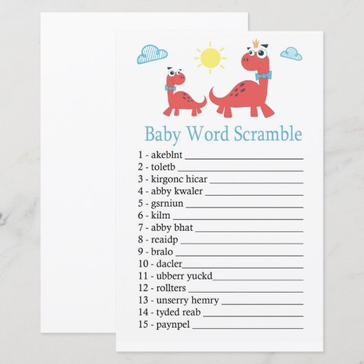 Rooddinosaurus Baby word scramble game (Voorkant / Achterkant)