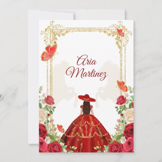 Rooddress Mexican Girl Quinceanera Kaart (Achterkant)