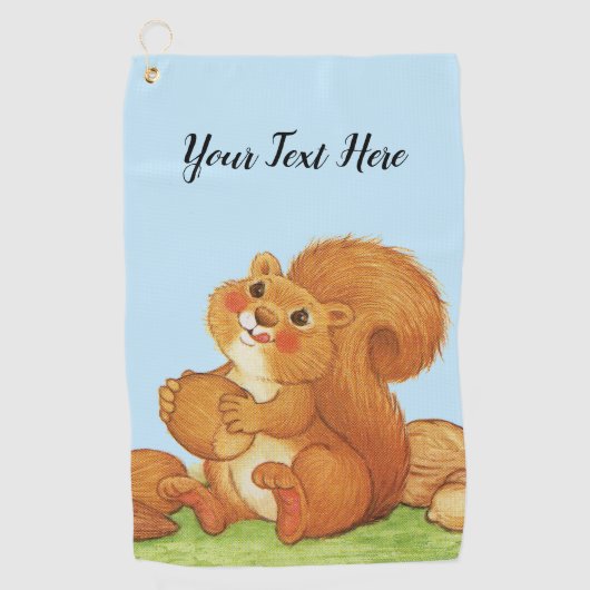 Roodeekhoorn Fluffy Tail Rosy Cheeks die noten eet Golfhanddoek (Voorkant)