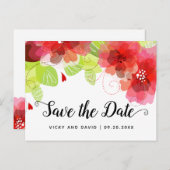 Roodetherbloemen bruiloft Bewaar datum Briefkaart (Voorkant / Achterkant)