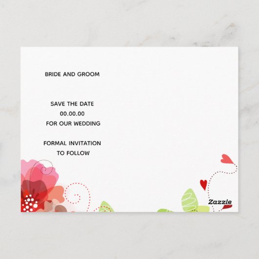 Roodetherbloemen bruiloft Bewaar datum Briefkaart (Achterkant)