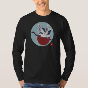 Roodgekruid kraan Japanse vogelboom, met vlag van T-shirt