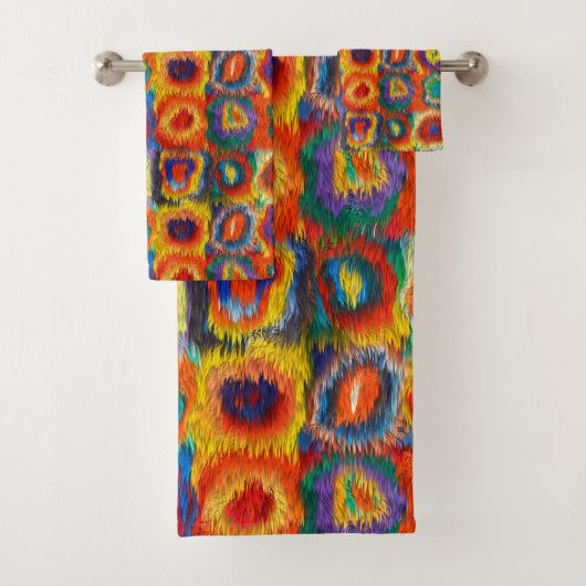 Roodgele blauwe roze Paarse groene vierkantscirkel Bad Handdoek (Insitu)