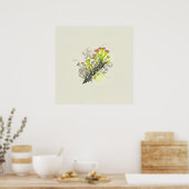 Roodgepunte Bekermos Botanische Studie Poster (Keuken)