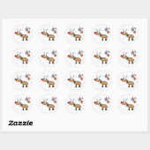 Roodgestreepte rendier ronde sticker (Vel)