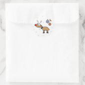 Roodgestreepte rendier ronde sticker (Tas)