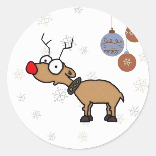 Roodgestreepte rendier ronde sticker (Voorkant)
