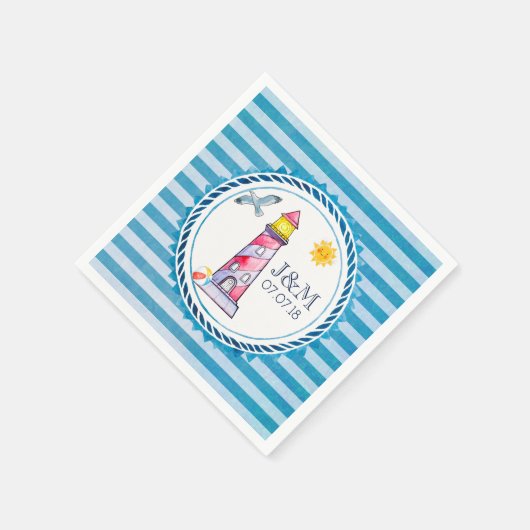 Roodgestreepte Waterverf vuurtoren bruiloft Servetten (Hoek)