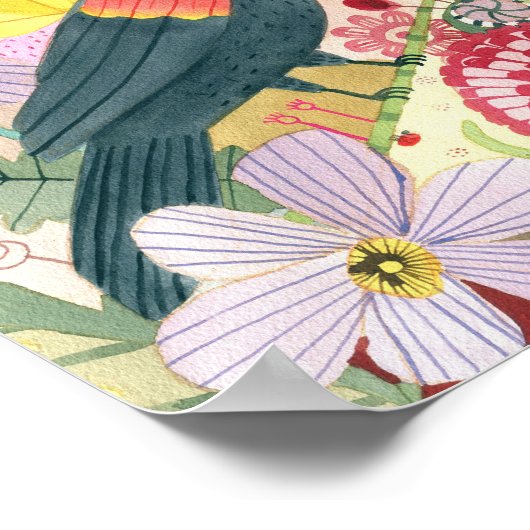 Roodgevleugeld poster van Blackbird/Meadow (Hoek)