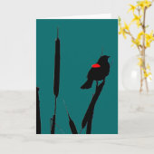 Roodgevleugelde merel & kattenstaarten kaart (Gele Bloem)