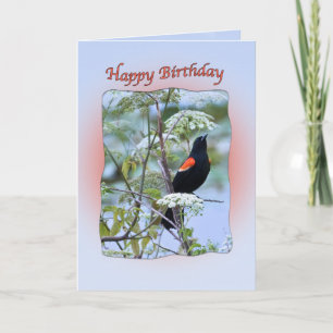 Roodgevleugelde Zwarte Vogel Verjaardag Kaart