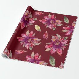 Roodgevoelige Waterverf Poinsettias Cadeaupapier